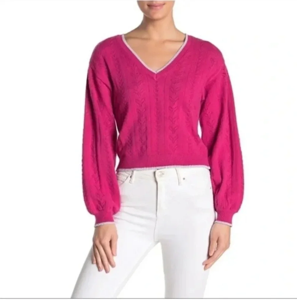 Cupcakes & Cashmere Pink Ravi Knit Sweater Silver Trim Size Large NWT